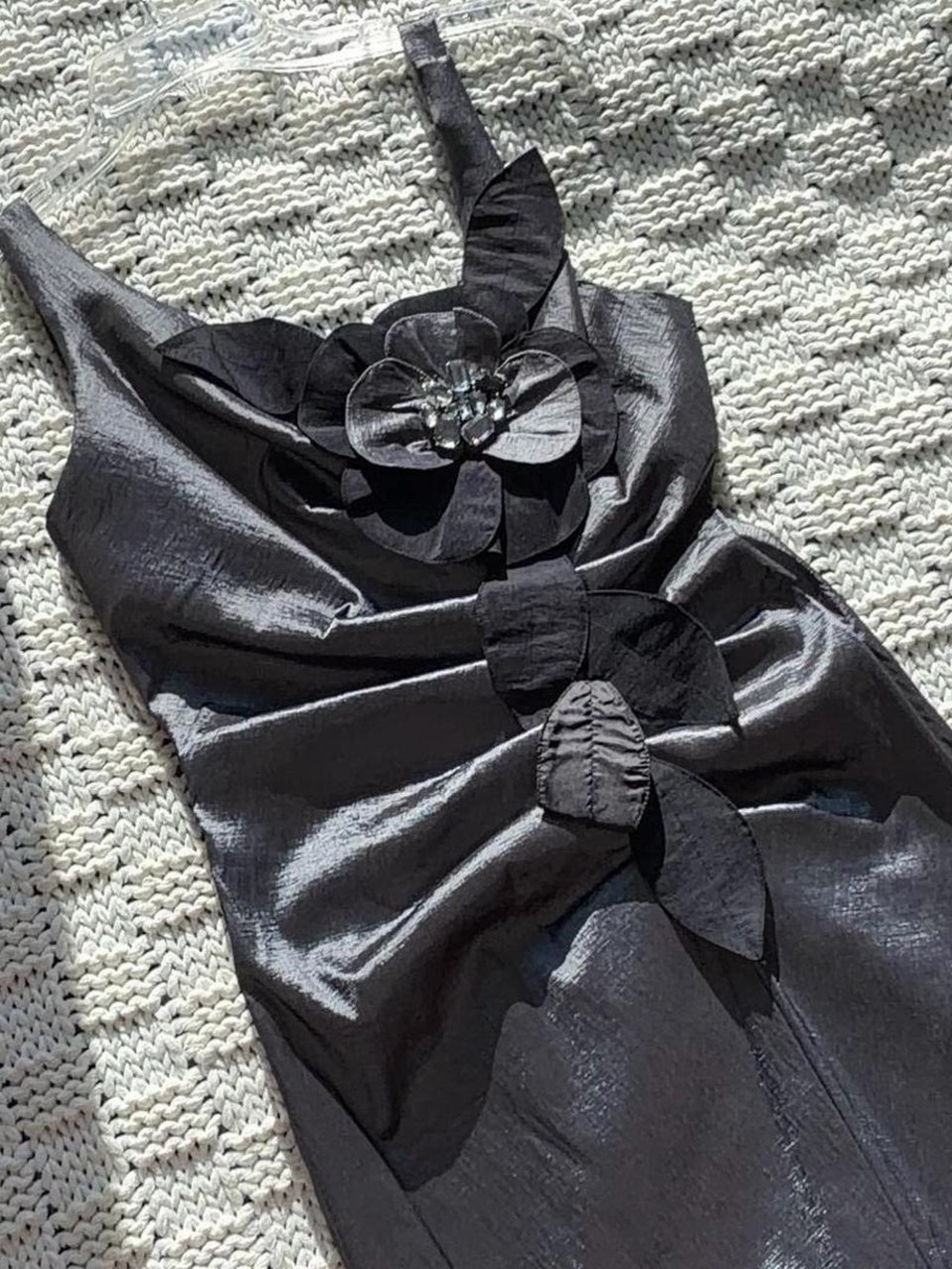 Black Floral Appliqué Cocktail Dress